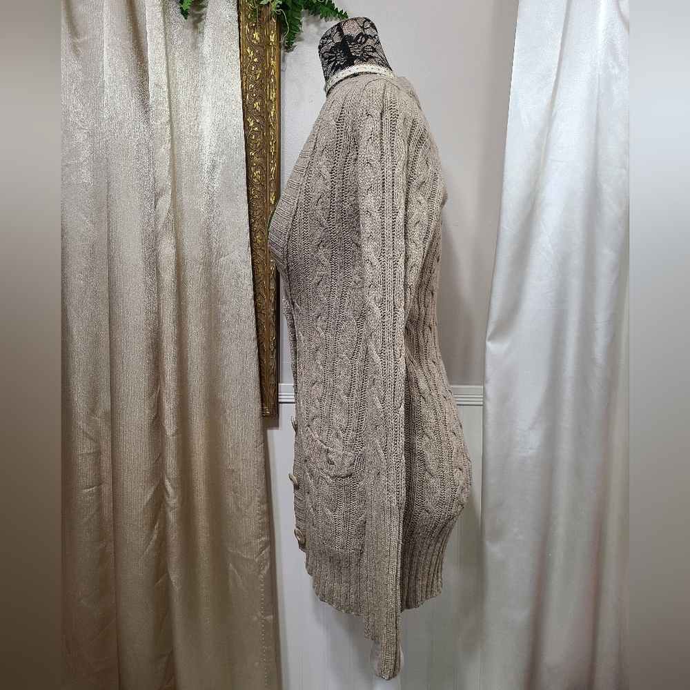 ♡ Y2K ♡ Abercrombie Beige Brown Cableknit Rabbit Hair Babydoll Cardigan Sweater - Picture 7 of 10